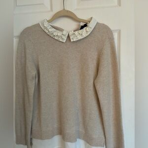 Charter Club 100% Cashmere cream Unique 3D Flower Collar Blouse Sweater Size M